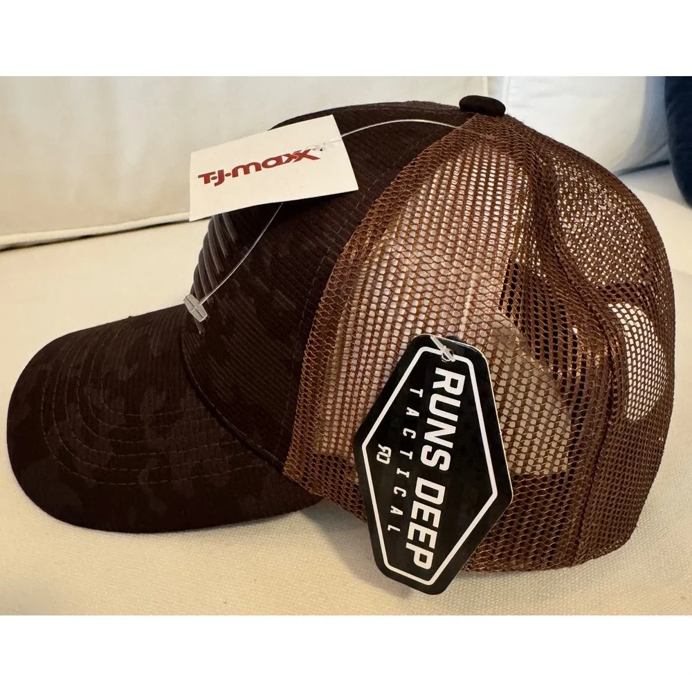 Runs Deep‎ Tactical American Flag Camo Trucker Hat Brown OSFM